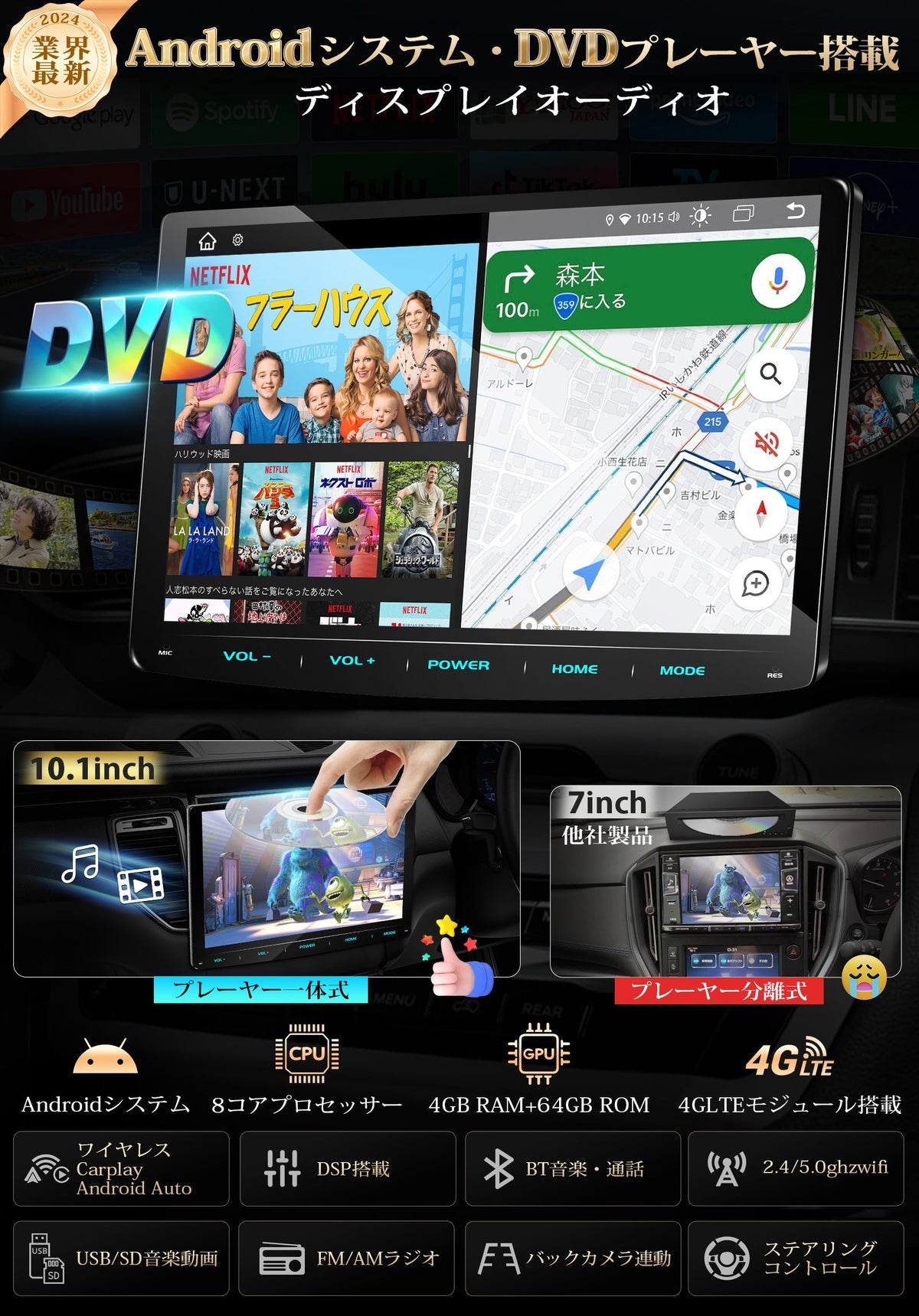 PRA107 Androidカーオーディオ DVDプレーヤー付き PORMIDO