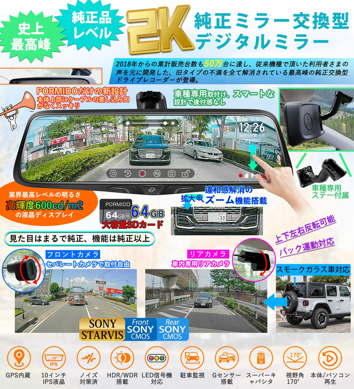 PRD80C・PRD80 純正交換型ドライブレコーダー PORMIDO