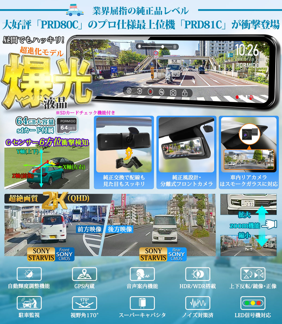 PRD81・PRD81C 純正交換型ドライブレコーダー PORMIDO