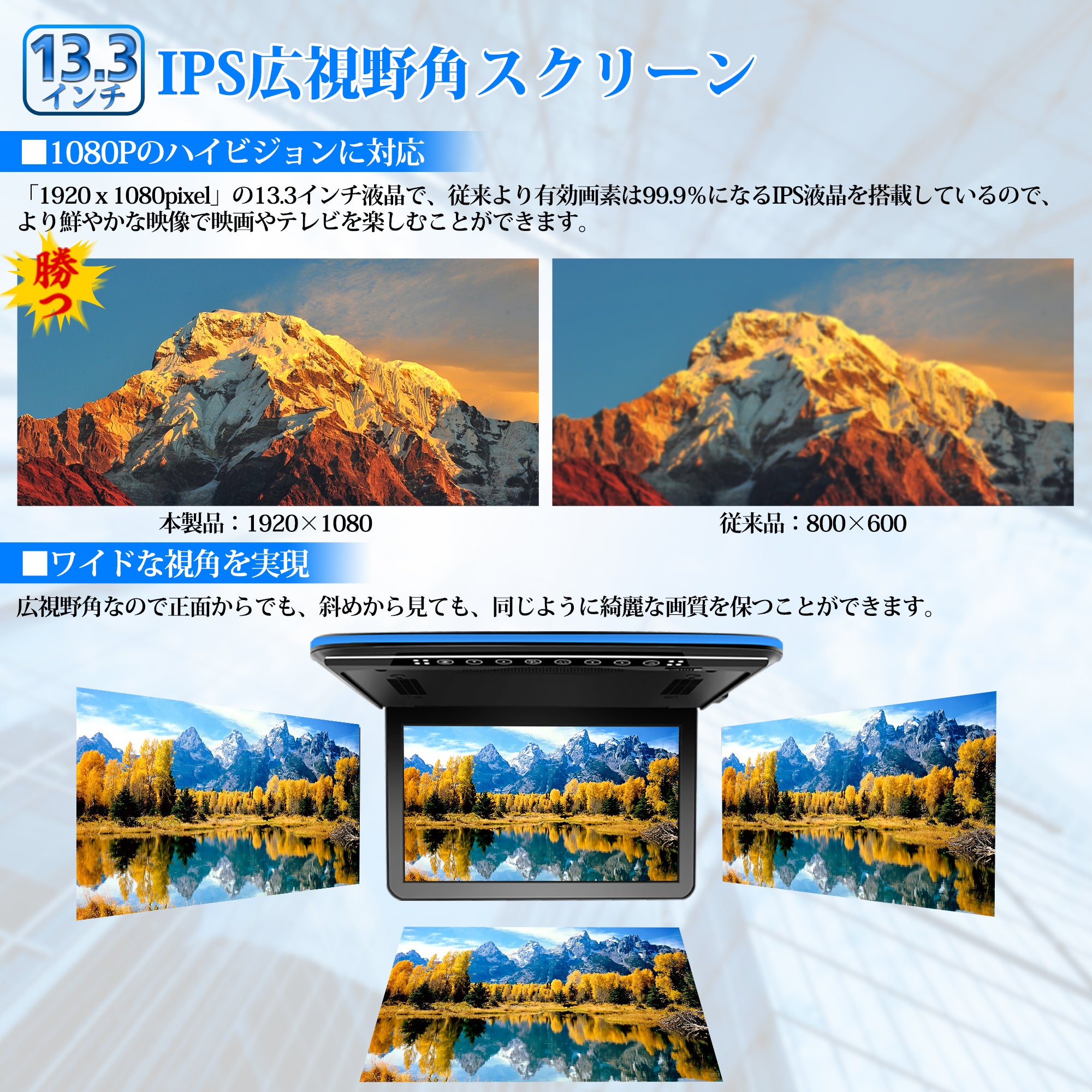 PR223 フリップダウンモニター 13.3インチ大画面 超薄型 – PORMIDO
