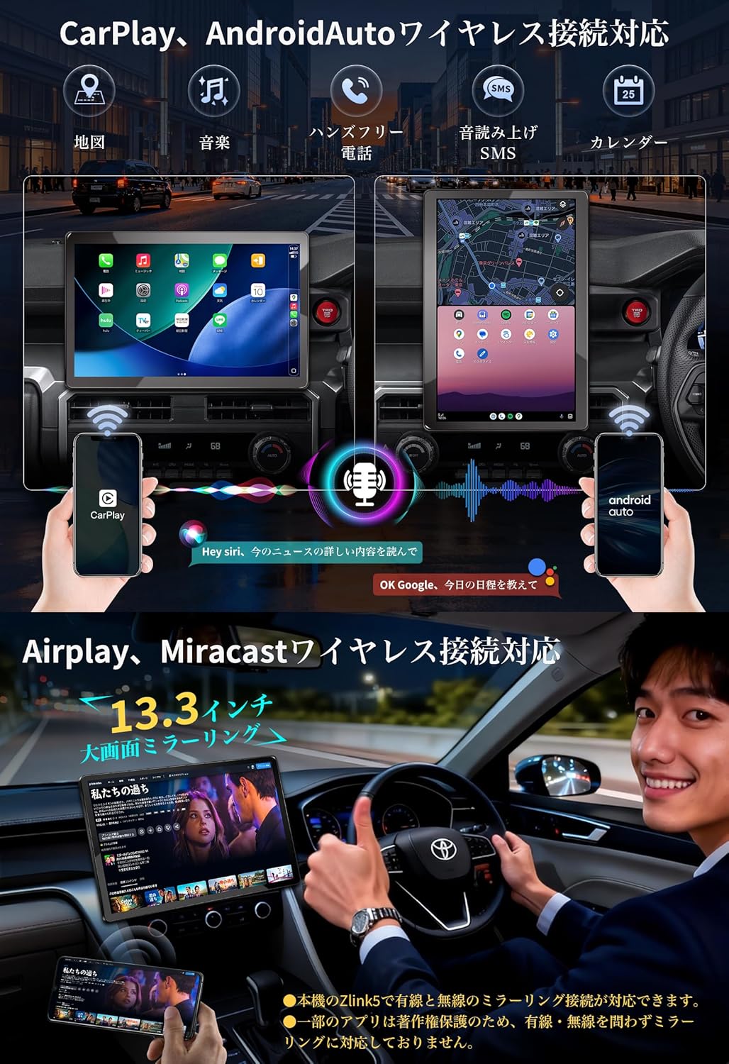 PRA109B 【最新HDMI入出力増設】13.3インチ Androidカーナビ PORMIDO