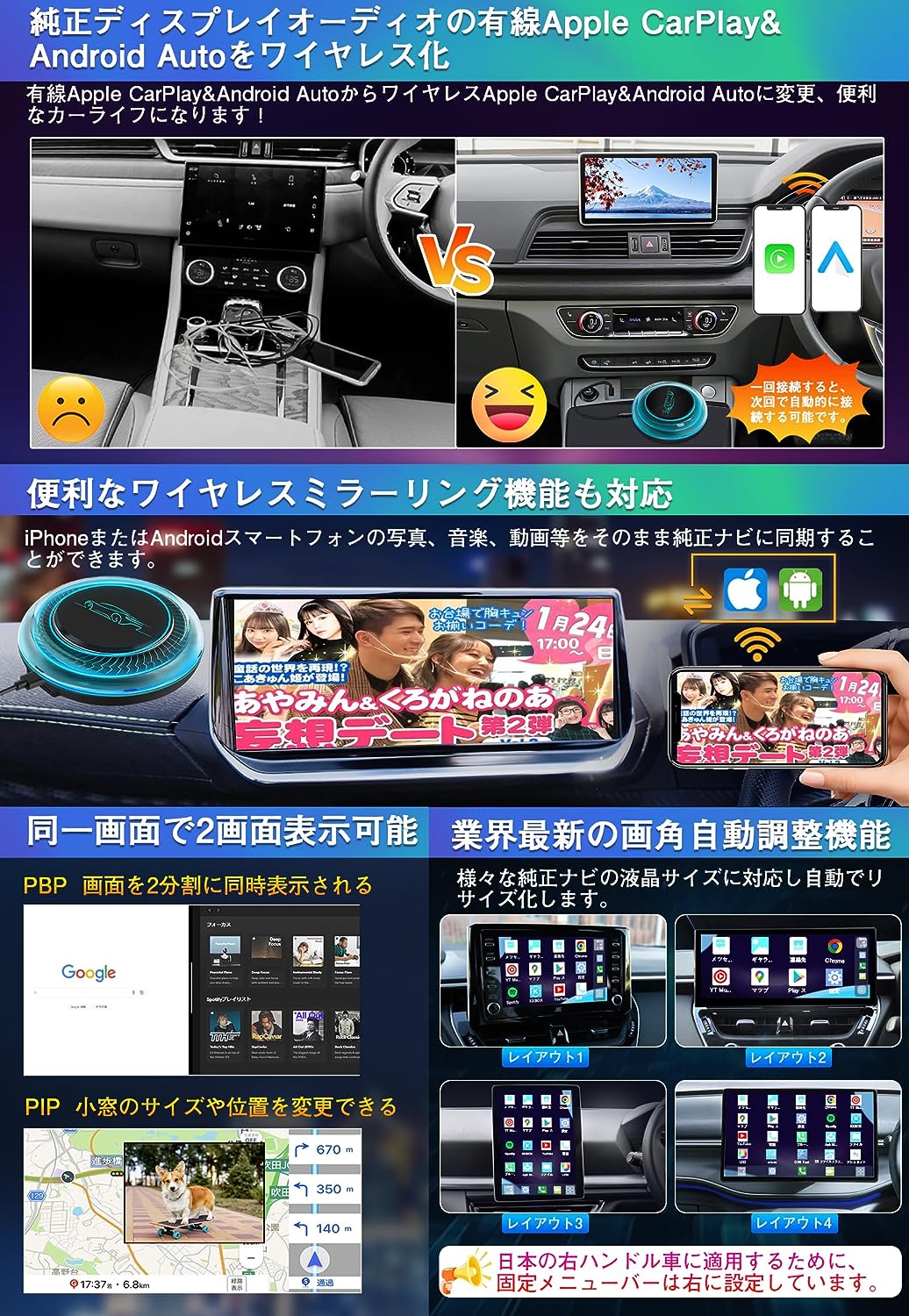 AIAUTO6Pro CarPlay AI Box 2023年最新型 Android13.0システム搭載
